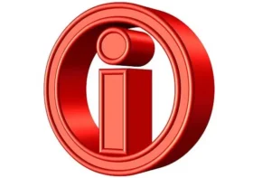 Na sliki je tridimenzionalna rdeča ikona z malim črko "i" v krogu – simbol za informacije.